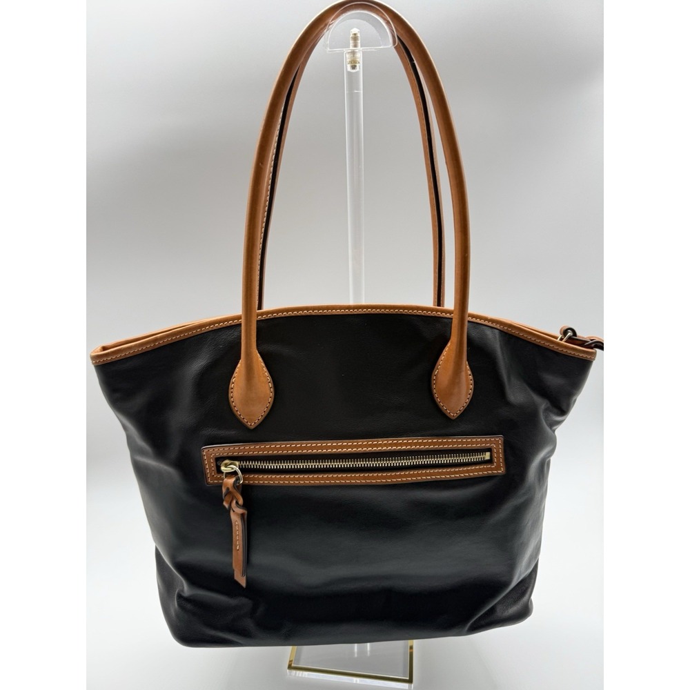 Dooney Bourke Large Black Leather With Cognac Trim Shoulder bag - Picture 2 of 16